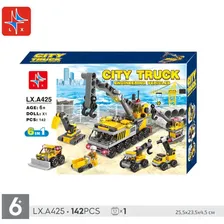 Конструктор LX CITY TRUCK 6 в 1 'Городская строительная техника', 142 детали желтый, серый, желтый